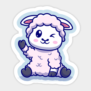 Cute Baby Sheep Waving Hand Cartoon Sticker